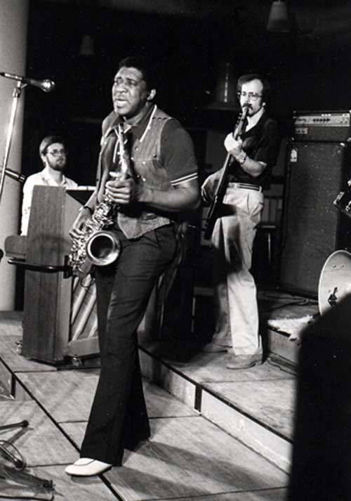 Chicago Blues Giants Tour, Bar Sur Aube, France, July, 1982; Ken Saydak, Eddie Shaw, Harlan Terson.