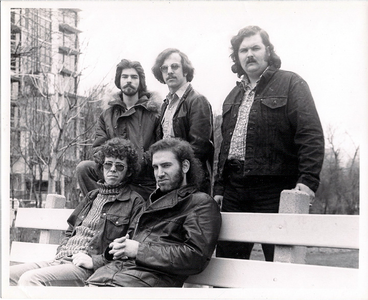 Mark Skyer Band, 1975; Clockwise from upper left: Mike Linn, Harlan Terson, Bob Levis, Mark Skyer, Rawl Hardman