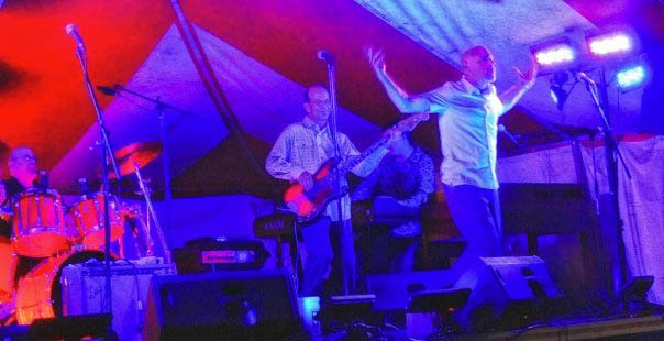 Redwood Blues Festival, Flint, Michigan, August, 2009; Marty Binder, Harlan Terson, Kevin Anker, Tad Robinson; Photo by Jim Colando