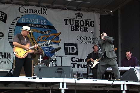 Tad Robinson Band, Toronto Parti Gras, 2005;Alex Schultz, Marty Binder (hidden), Tad Robinson, Harlan Terson, Kevin Anker