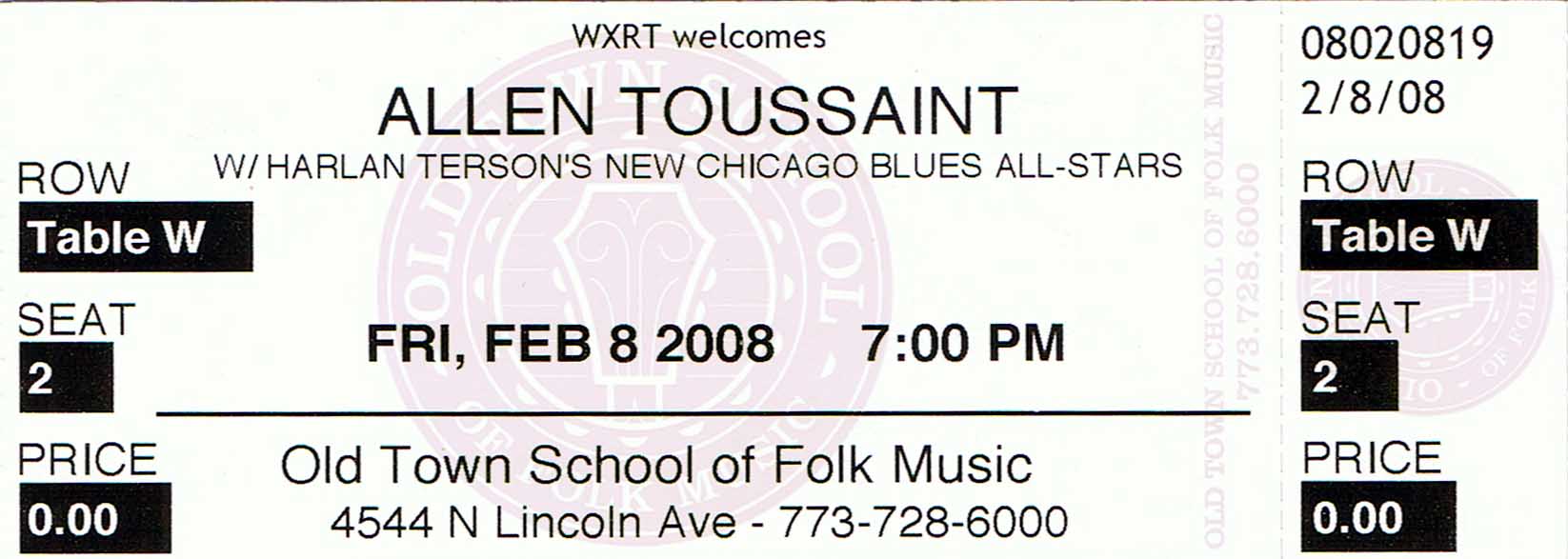 Allen Toussaint Show, Old Town School Of Folk Music, Chicago, February 8, 2008