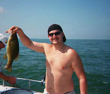 Jacob Terson and smallmouth, Lake Erie, September, 2000