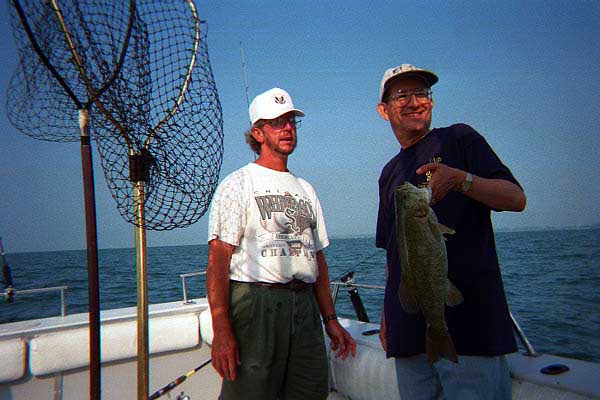Bob Terson and smallmouth, Lake Erie, September, 2000
