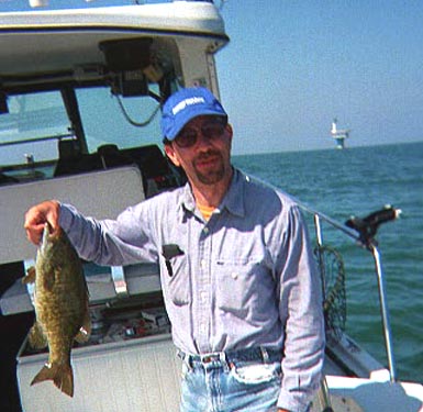 Harlan Terson and smallmouth, Lake Erie, September, 2000