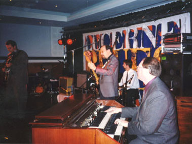 Dave Specter and band, Lucerne Blues Festival, November 14, 1998. L-R: Dave Specter, Harlan Terson, Mike Schlick, Rob Waters